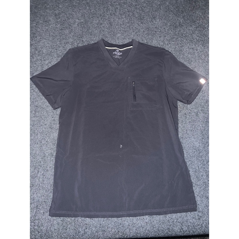 Infinity by Cherokee Men Scrub Top Medium Charcoal Gray V-Neck CK605